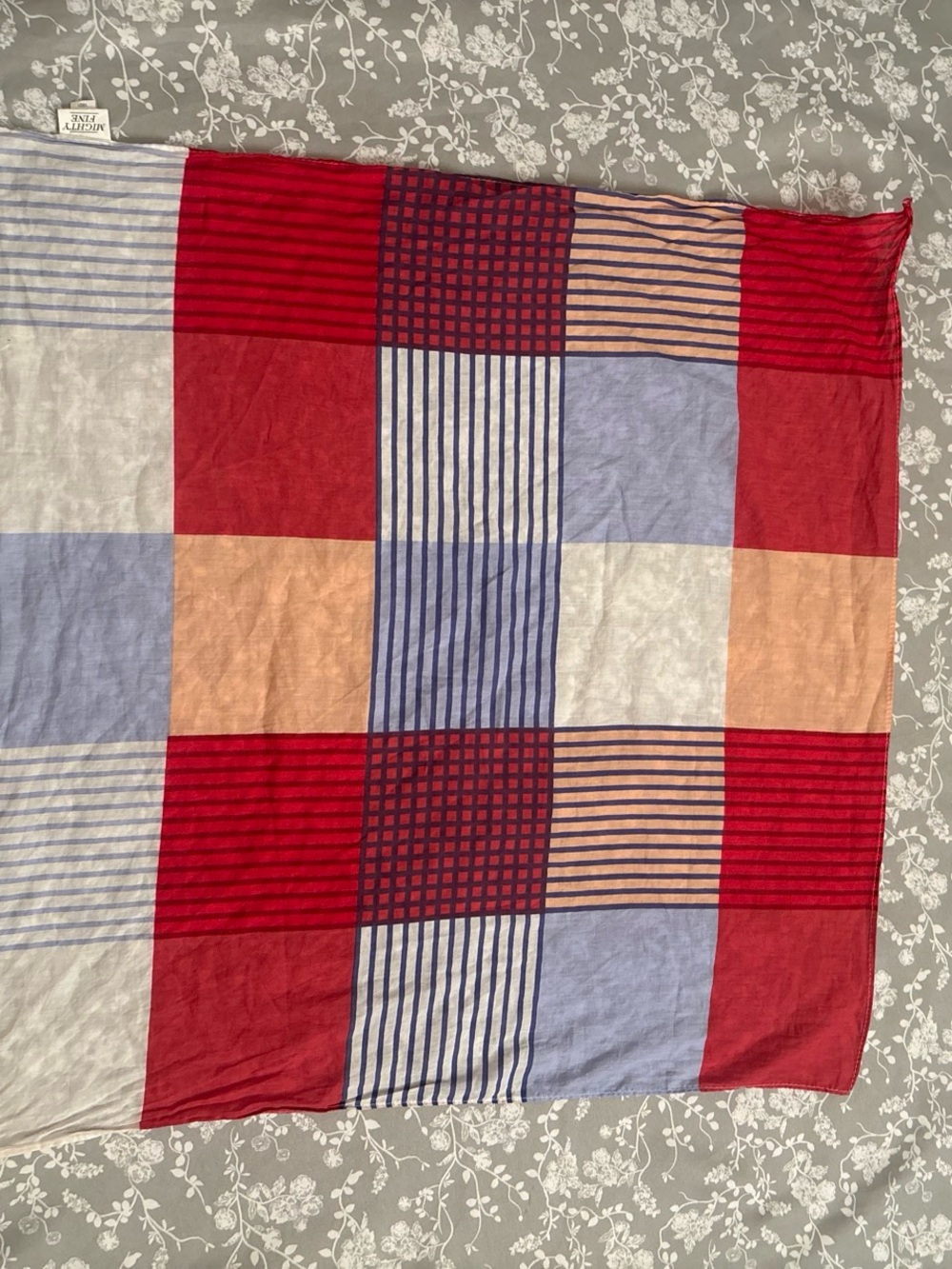 Mighty Fine Red, Periwinkle & Cream Striped Plaid Scarf